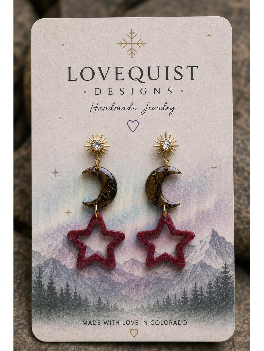 Stjärnglöd | Celestial Moon and Star Glitter Statement Earring